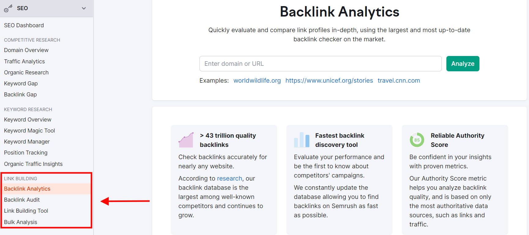 DIY SEO tool - semrush backlink analysis